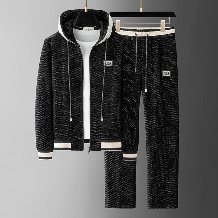 里瑞卢辛金丝绒卫衣套装男搭配帅气秋季高端男装时尚休闲运动套装