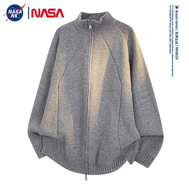 NASA联名秋冬款复古休闲立领针织衫外套男士宽松慵懒风开衫毛线衣