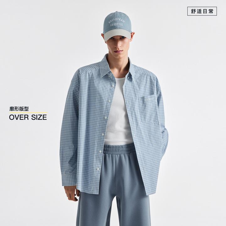 BODYDREAM中古蓝白格纹miu系衬衫男优雅松弛感长袖衬衣/知识分子