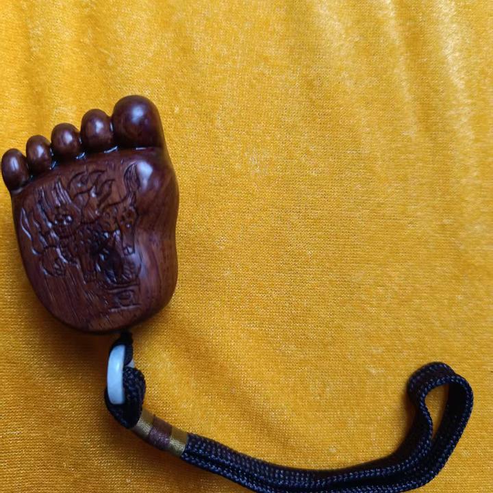 文玩知足常乐实木手把件挂件小脚丫造型车挂