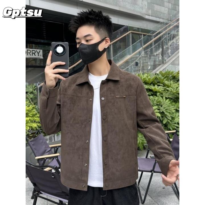 GPTSu春秋新款翻领极简风男士休闲扎染夹克复古潮流帅气外套上衣