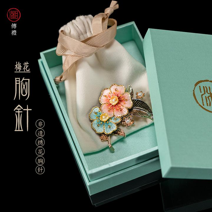 湘传礼非物质文化遗产湘绣绣花胸针纯手工一品蚕丝绒原料汉服配饰
