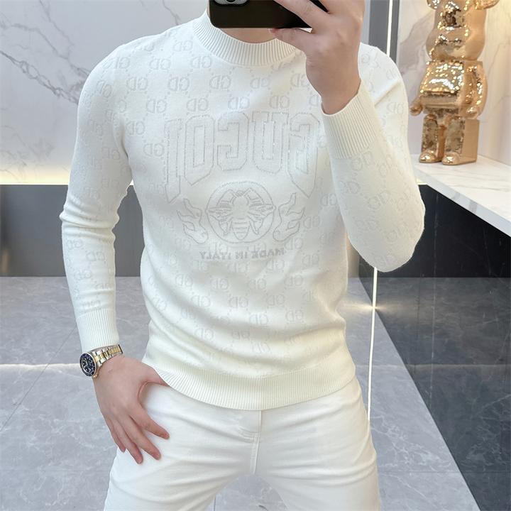 2025欧货轻奢高品质秋冬款长袖毛衣印花烫钻男士圆领打底衫潮5127