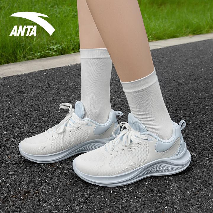 安踏女鞋漫步减震跑鞋百搭休闲鞋女鞋秋季新款潮流厚底皮面运动鞋