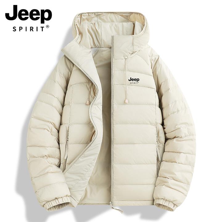 JEEPSPIRIT轻薄情侣款连帽排骨羽绒服90鸭绒冬季保暖外套百搭上衣