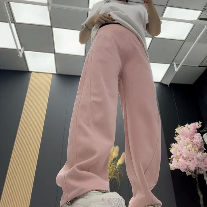 时尚大码春季新款休闲高腰刺绣直筒裤-25009