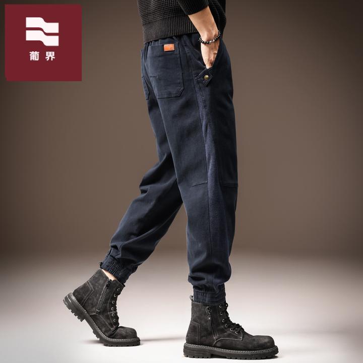 高端日系复古磨毛拼接工装裤子男秋季新款宽松舒适直筒纯棉休闲裤