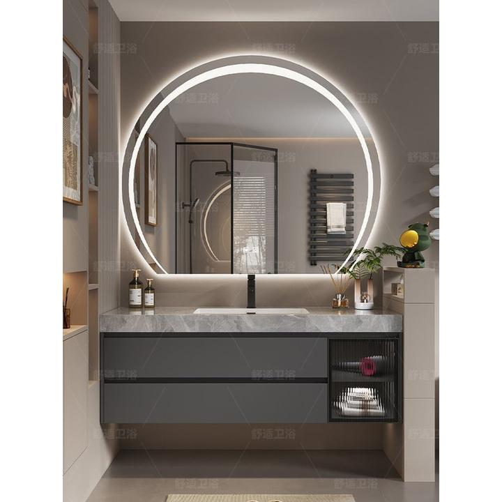 新款智能卫生间洗手脸岩板无缝陶瓷一体盆池浴室柜组合厕所洗漱台