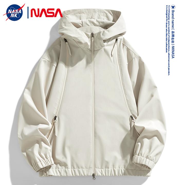 NASA联名户外运动防泼水冲锋衣男女款春秋季连帽百搭简约纯色外套