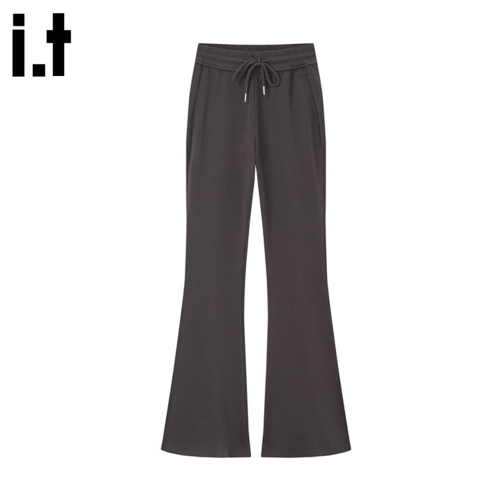 i.t:CHOCOOLATE冰丝运动休闲裤女2025秋冬新款小个子高腰微喇长裤