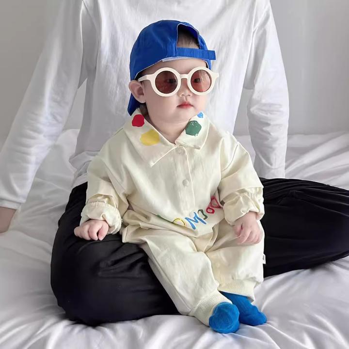 春秋季宝宝印花婴儿爬服外穿洋气彩色字母连体衣春装可爱超萌爬服