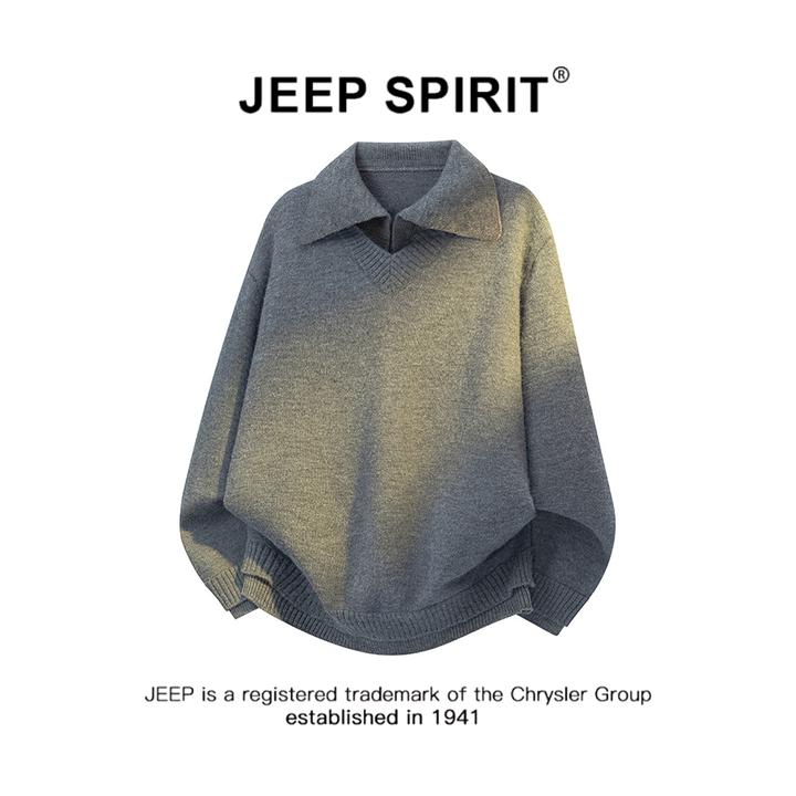 JEEPSPIRIT吉普文艺简约翻领假两件毛衣男秋冬新款休闲百搭针织衫