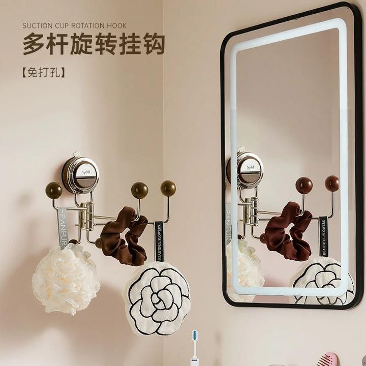 新中式吸盘挂钩卫浴免打孔墙上挂钩门后挂衣勾不锈钢旋转挂钩