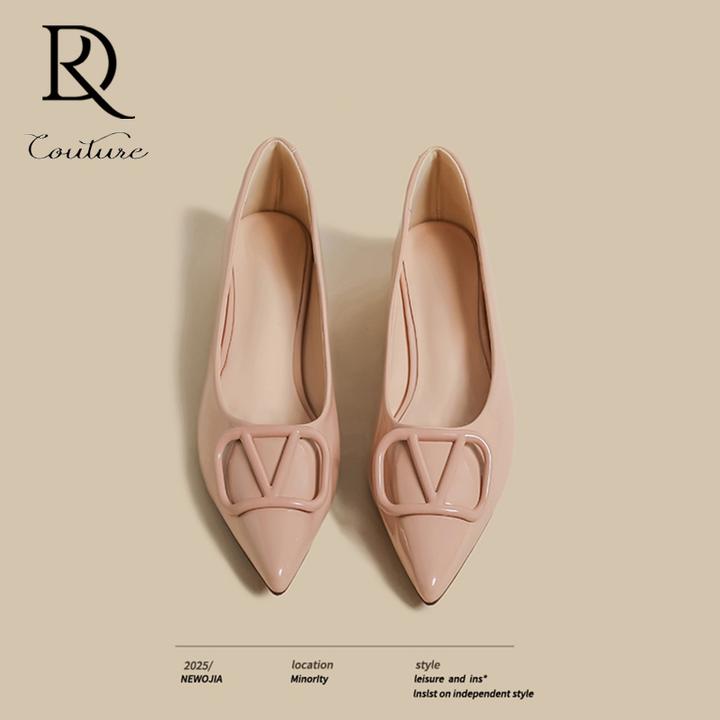 【DR专柜正品】法式气质尖头单鞋女2025新款平底V扣晚风裸色玛丽珍