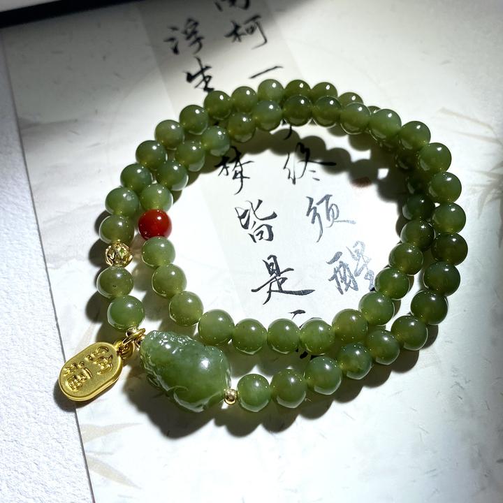 天然和田玉手串双圈貔貅款好事成双新中式手链多样性发一WL669