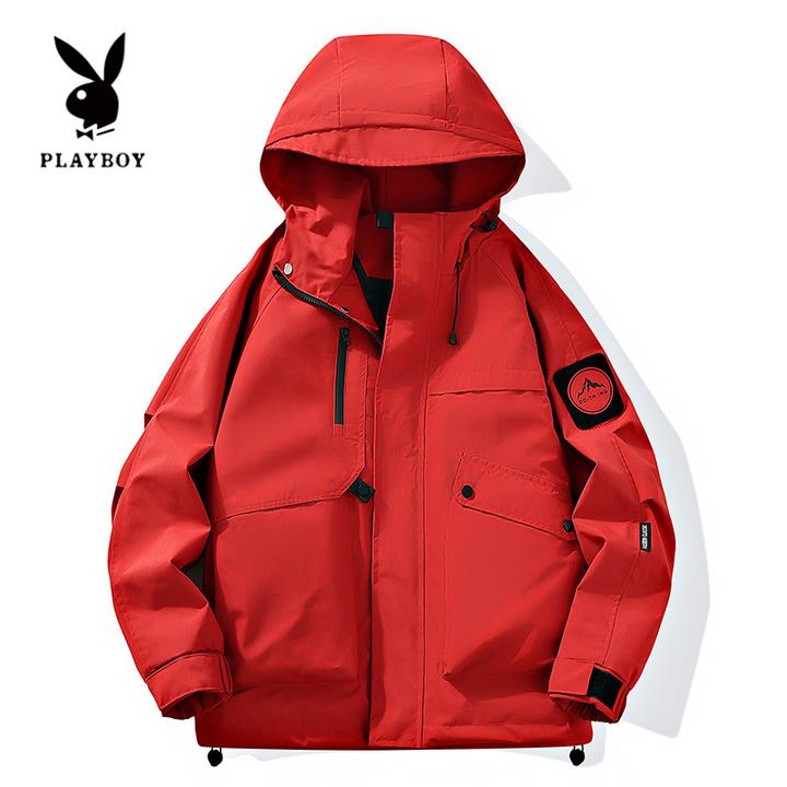 花花公子夹克男女同款春秋山系户外宽松工装连帽防风防水上衣外套