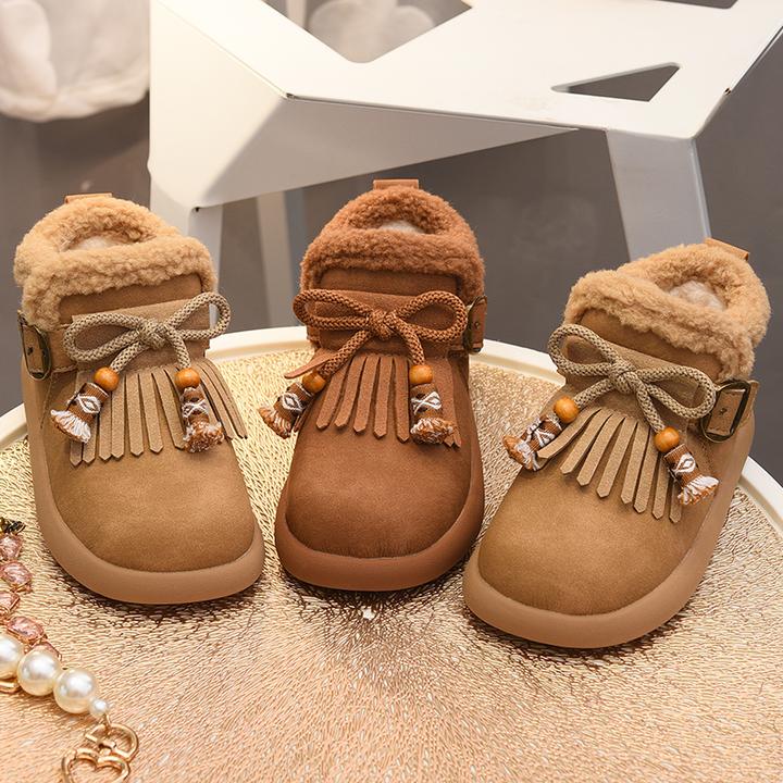 蜡比小星雪地靴女童加绒保暖棉靴2025冬季新款防滑软底女孩大棉靴