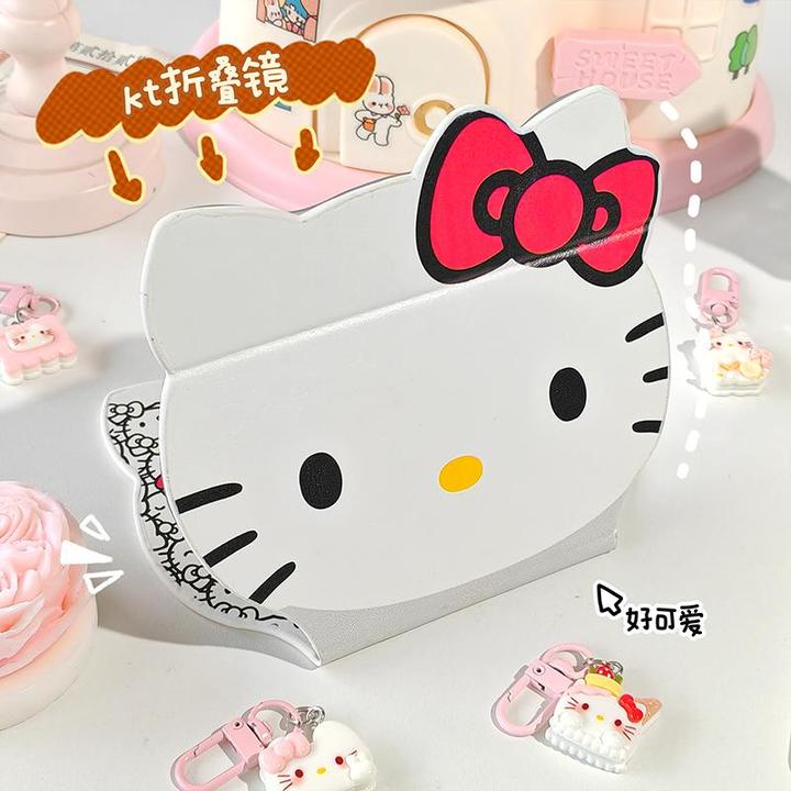 kt小猫咪异形折叠镜子卡通学生宿舍桌面宿舍梳妆镜双面图案补妆镜