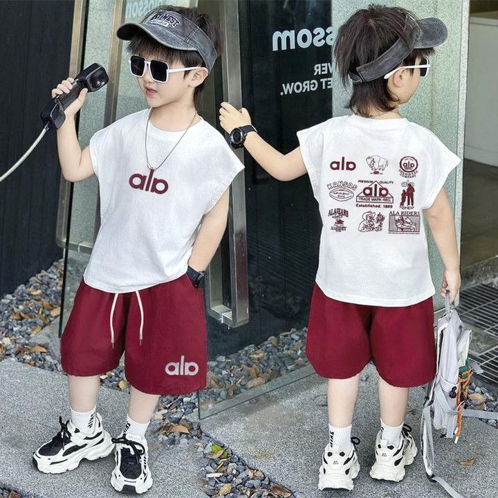 【100%纯棉】2025夏季坎肩儿童套装中大童时尚五分裤薄款休洋气印花