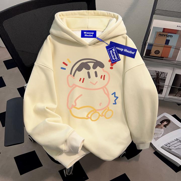 WASSUP HSUBE国潮牌美式潮流百搭连帽卫衣慵懒宽松无口袋上衣外套