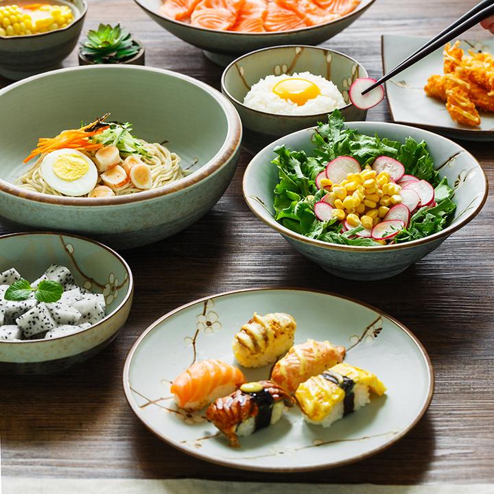 早春白梅日本高颜值餐具复古陶瓷碗盘饭盘面碗日式家用大碗盘子