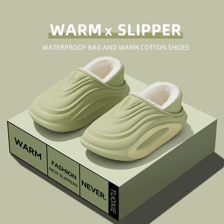 猫力户外穿防水棉拖鞋男士冬季2025新款包跟厚底运动保暖毛绒棉鞋