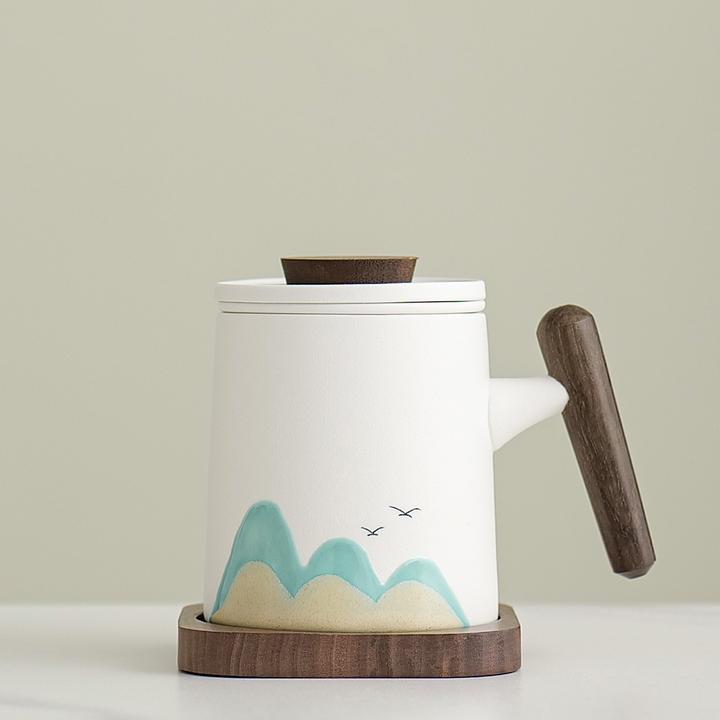 办公杯茶水分离杯陶瓷大容量带盖马克杯泡茶水杯高级礼品定制logo