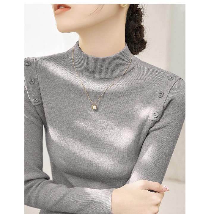 浅灰色长袖针织衫修身内搭打底上衣半高领毛衣2025年秋冬新款女装