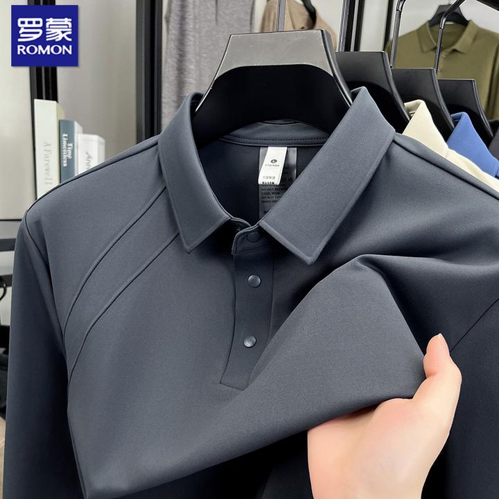 罗蒙男士户外长袖Polo衫百搭翻领男商务休闲百搭速干罗蒙长袖polo