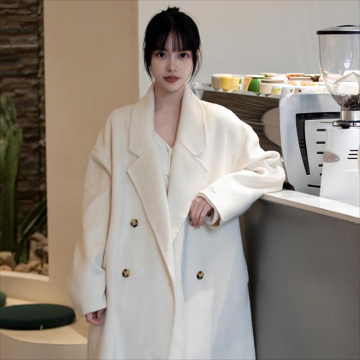 韩系休闲长毛双面羊绒大衣毛呢外套茧型慵懒风澳洲羊毛大衣女