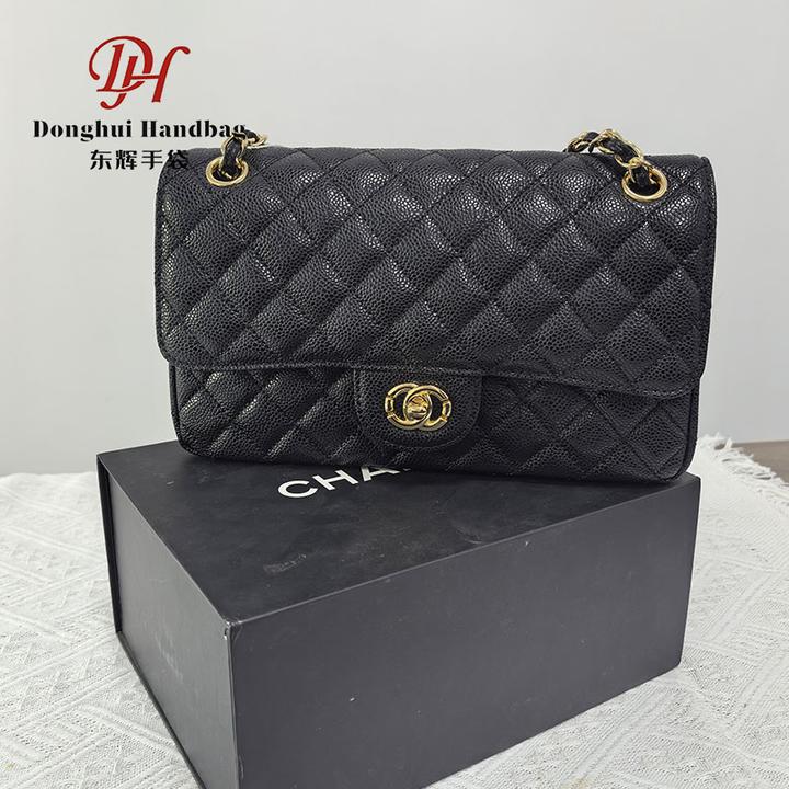 经典菱格链条设计小号斜挎单肩包时尚百搭压花牛皮黑色