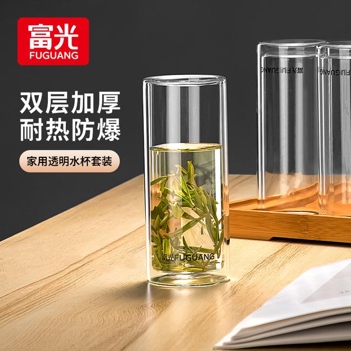 透明双层玻璃杯家用加厚耐热防爆大容量泡茶杯隔热防烫简约喝水杯
