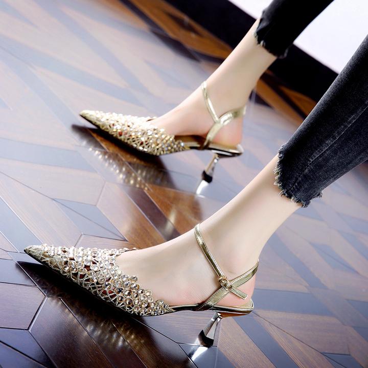 6CM[已开价]尖头高跟鞋女夏季优雅水钻一字带细跟包头凉鞋625-10