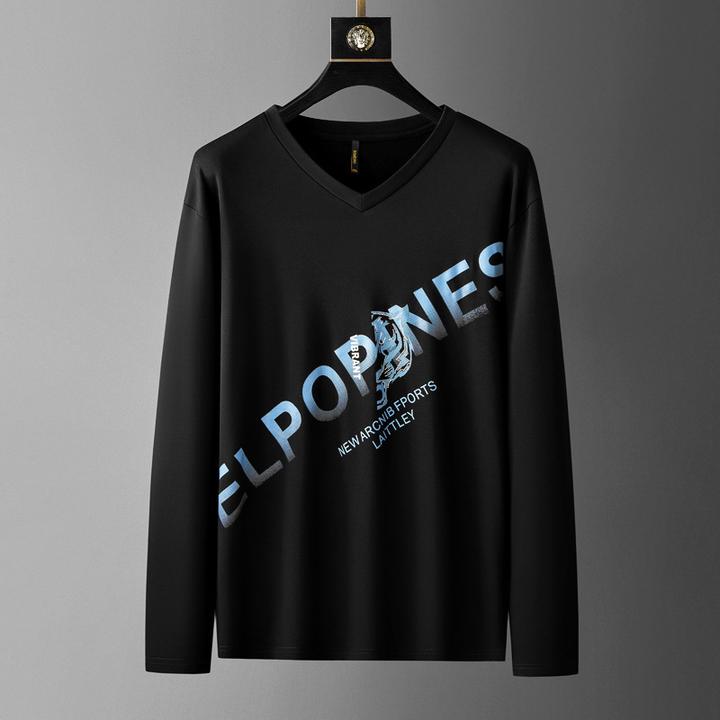 春秋男士大码长袖T恤宽松休闲V领打底衫男生内搭上衣春装时尚休闲