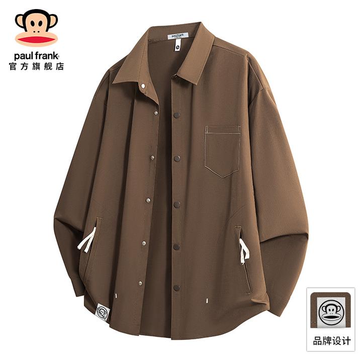 paul frank/大嘴猴休闲宽松长袖衬衫男秋冬潮流百搭工装翻领衬衣