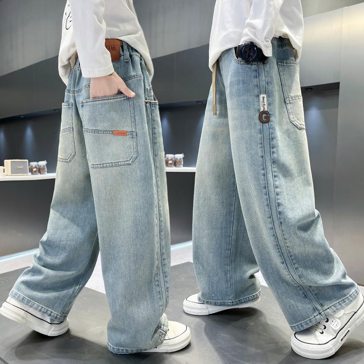 男童秋款牛仔裤2025新款直筒裤子春秋宽松阔腿裤韩版秋季痞帅长裤