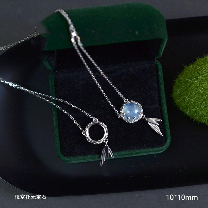 银色项链托带链吊坠空托10*10时尚吊坠坠托坠子配件DIY配件百搭·