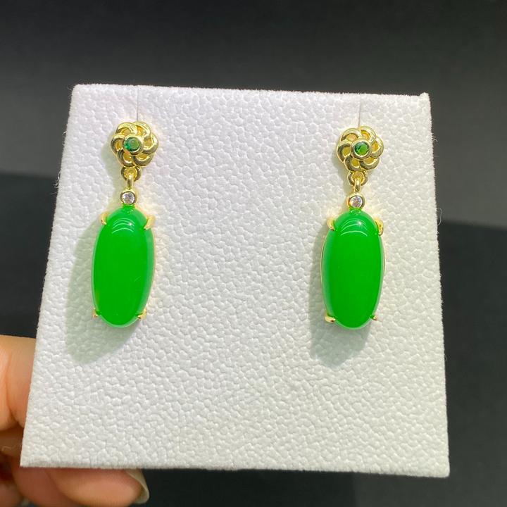 耳钉耳饰 绿色阳春大蛋面耳坠耳钉显高贵气质