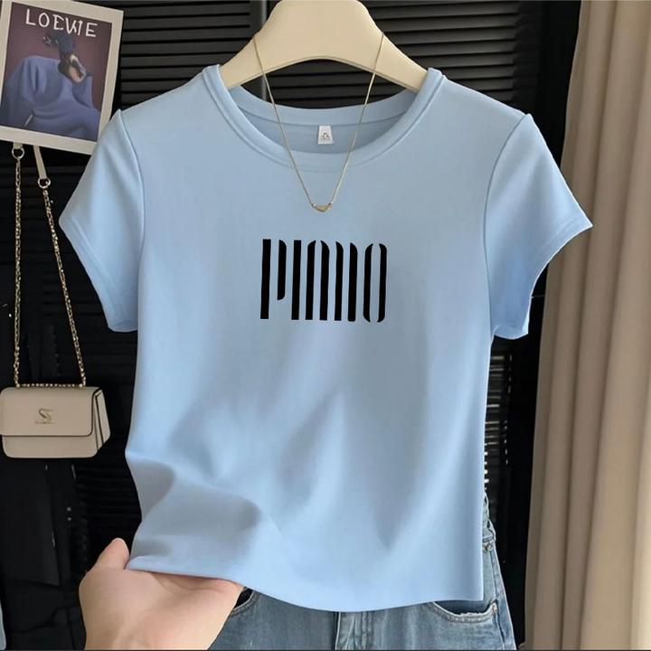 2025年夏季新款显瘦纯棉短袖t恤女短款小个子圆领设计感半袖上衣