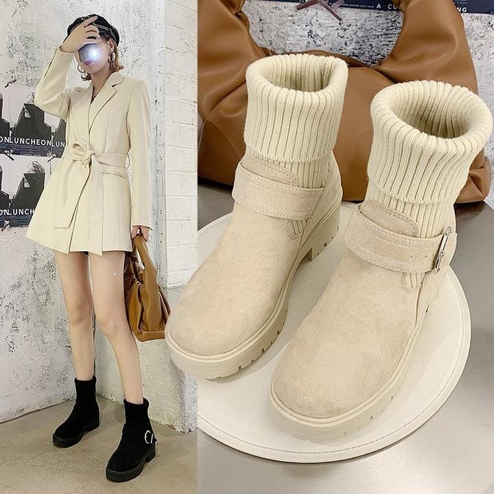2025百搭加绒保暖秋冬季厚底马丁靴女短筒瘦瘦靴绒面内增爆款新款