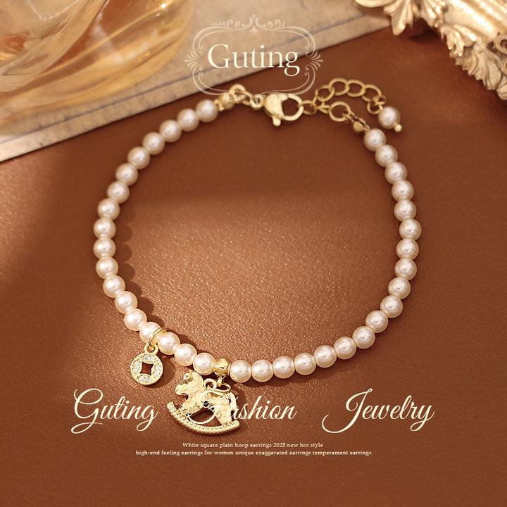 铜合金合成锆石手链 2888碎碎冰小马钱币串珠手串女手饰轻奢手链