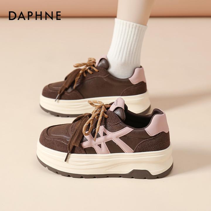 达芙妮复古德训鞋女厚底增高2025新款秋冬板鞋棕色百搭小众运动鞋
