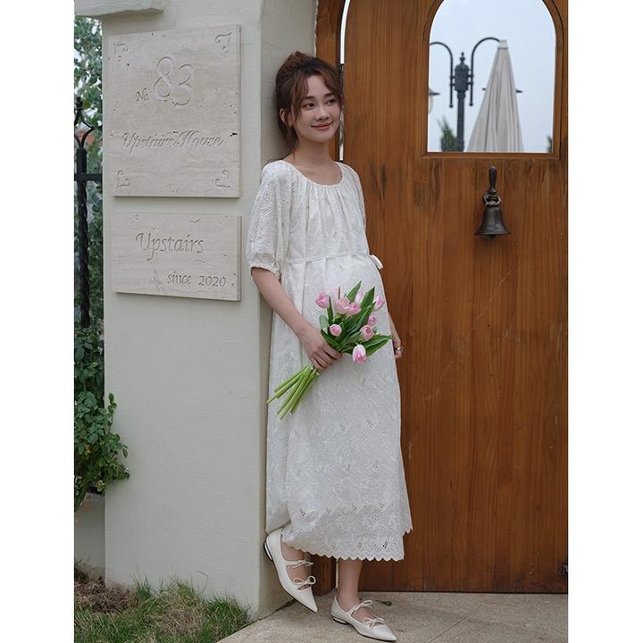 孕妇夏季连衣裙超好看时尚人棉绣花大码宽松连衣裙孕妇可穿