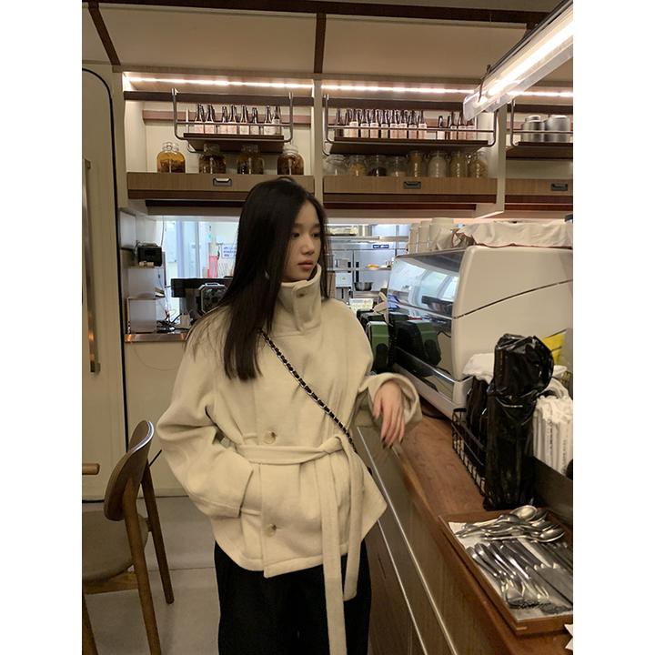 YOKLASS少女家【现】黑色宽松立领单面呢外套秋冬保暖上衣N26347S43