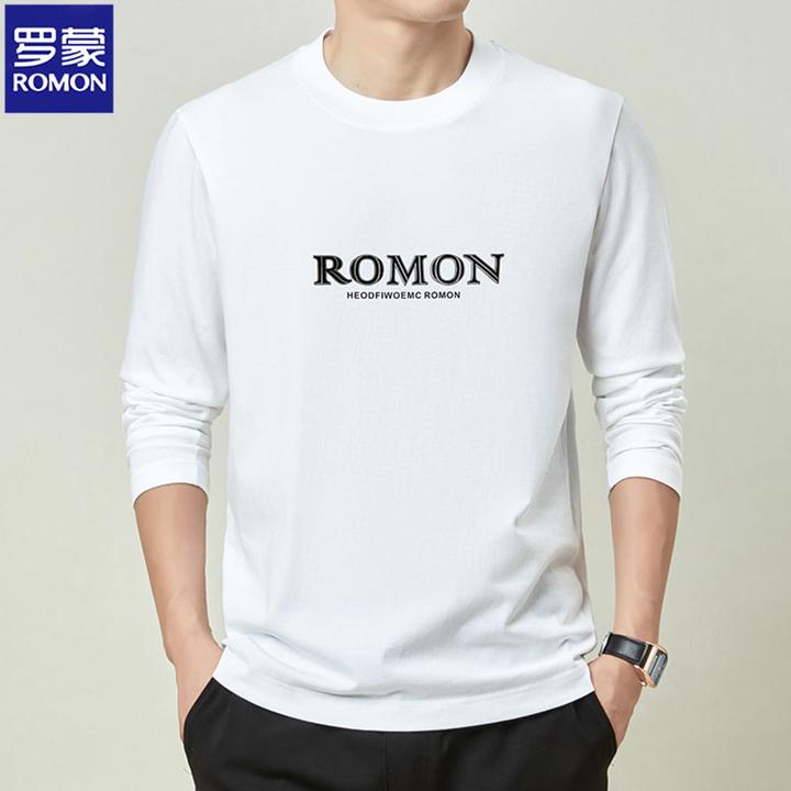 Romon/罗蒙100%棉长袖卫衣男纯棉圆领内搭打底衫休闲宽松上衣T