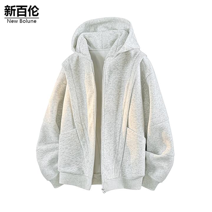新百伦/NEW BOLUNE重磅连帽卫衣男秋季新款百搭潮流解构长袖外套