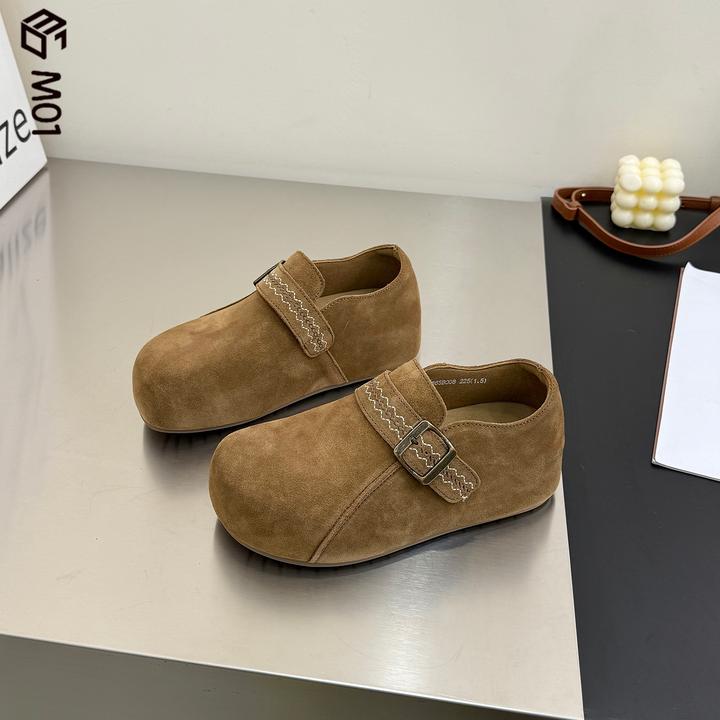 M01内增高加绒勃肯鞋女2025秋冬新款圆头丑萌皮带扣魔术贴乐福鞋