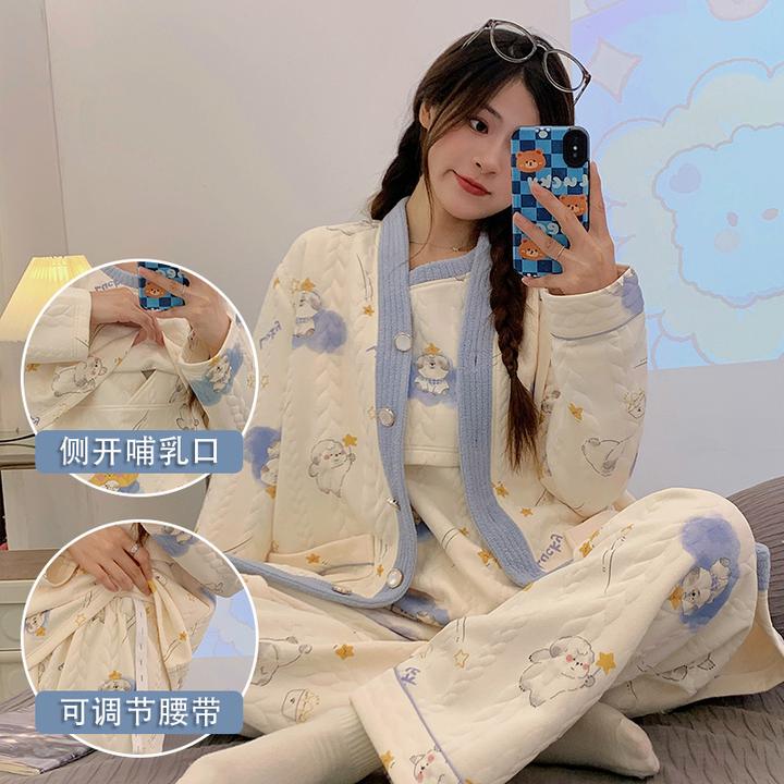 三件套空气棉月子服9-10月份春秋坐月子孕妇套装秋冬产后哺乳睡衣