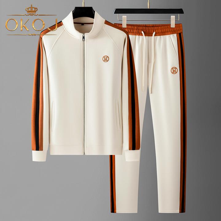 OKOJ休闲运动套装男轻奢时尚撞色拼接秋季新款亲肤抗皱运动两件套