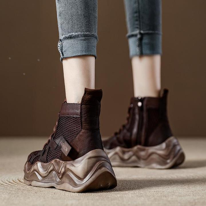 夏季网面透气高帮运动休闲女鞋cufk厚底增高软底轻便老爹鞋女款